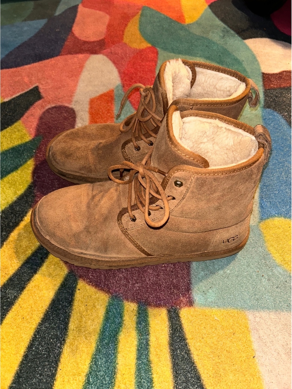 UGG Men’s Brown Suede Shearling Lace-Up Boots - Picture 5 of 5
